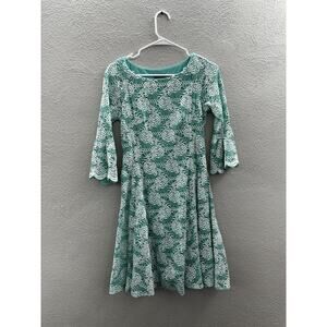 Rabbit Rabbit Rabbit Designs Womens Dress Size 4 Teal White Lace 3/4 Bell Sleeve